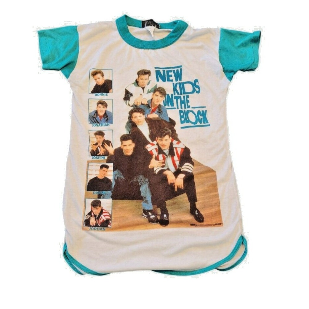 Vintage 1990 New Kids On The Block‎ NKOTB Kids Nightgown Teal White Size 10/12